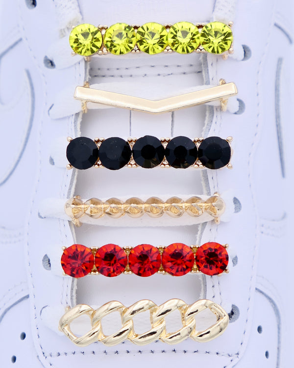 Nike Air Force 1 (AF1) and Air Jordan sneakers with gold and rhinestone shoelace charm decorations