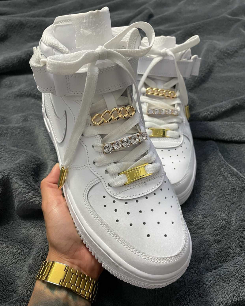 Weiou High-End Sneakers Luxury White+ Gold Tips Leather Shoe Laces